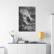 Monochrome Ocean Impact Rock Scene Wall Art & Canvas Print