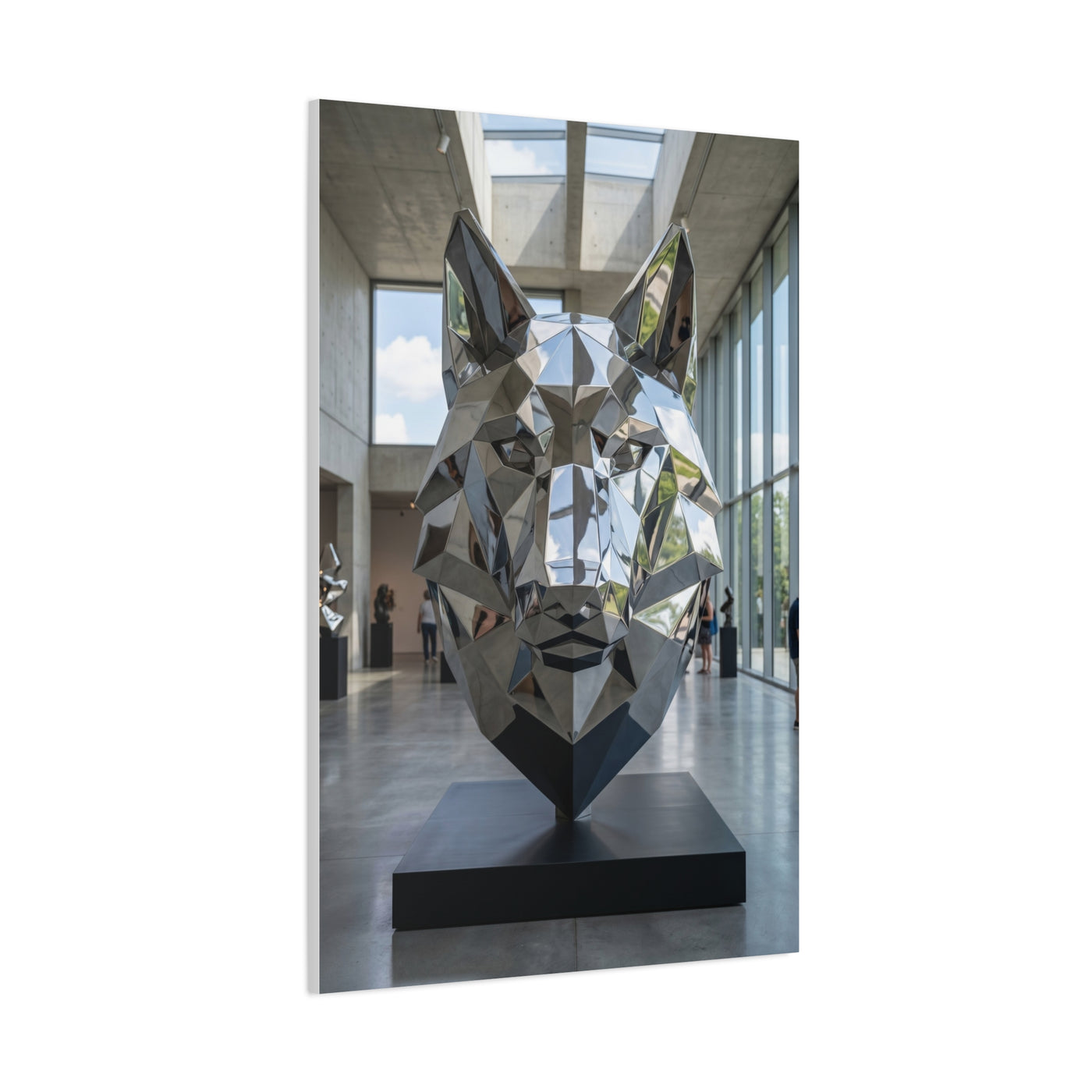 Geometric Chrome Wolf Head Sculpture Wall Art & Canvas Print