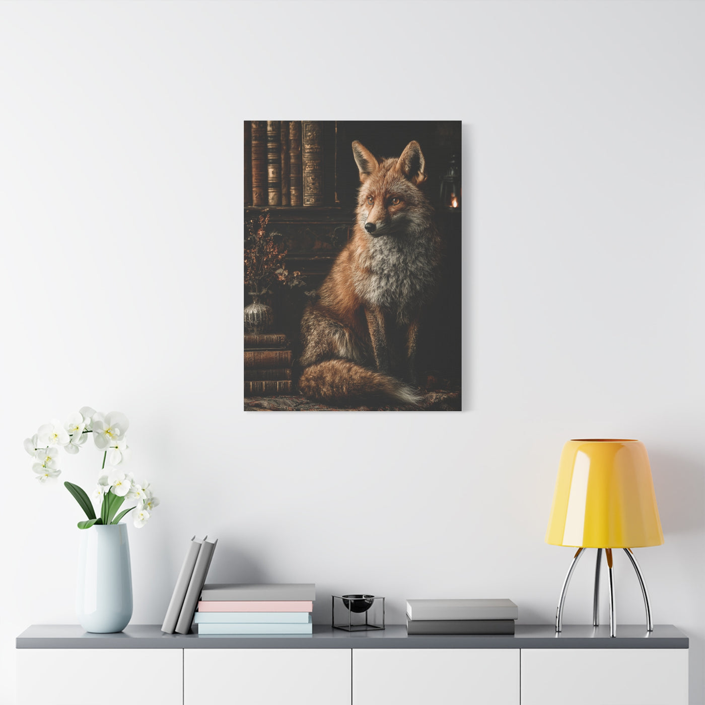 Dark Academia Fox Library Portrait Wall Art & Canvas Print