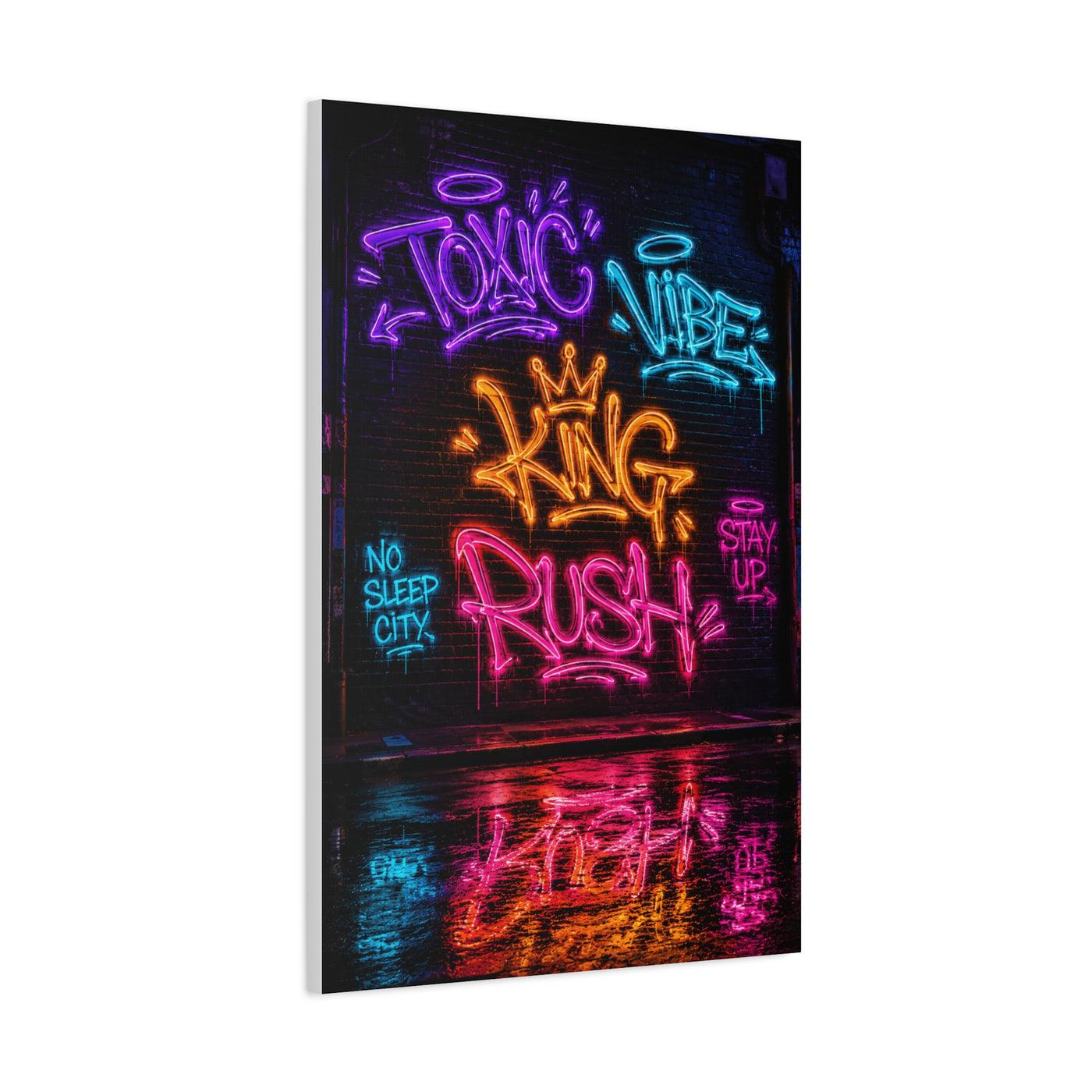 Neon Typography Hustle Street Wall Art & Canvas Print