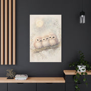 Moonlit Owlet Trio Watercolor Wall Art & Canvas Print
