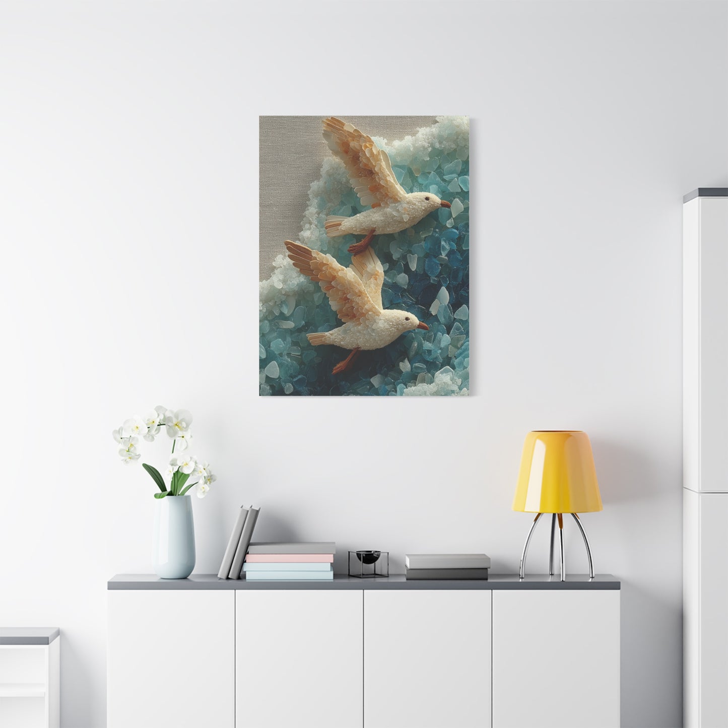 Sea Glass And Driftwood Seagull Coastal Composition Wall Art & Canvas Print