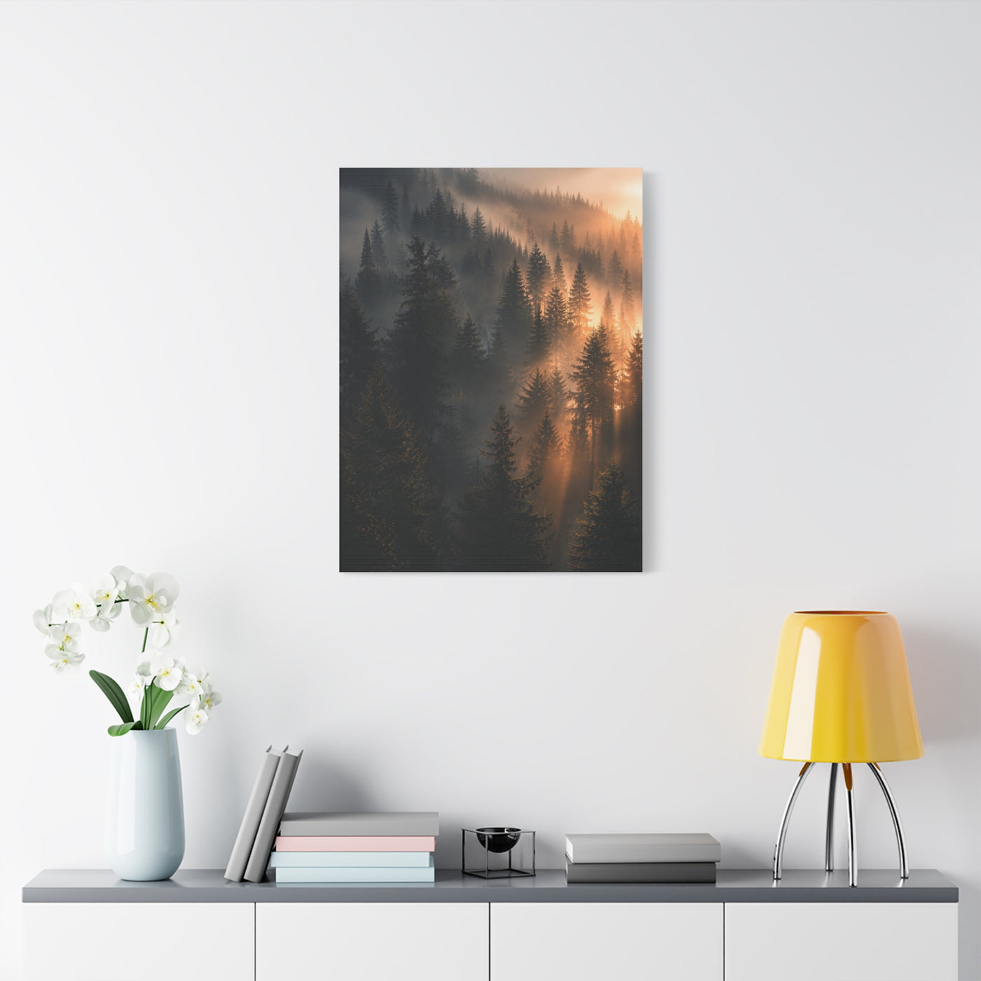Misty Pine Forest Sunrise Depth Trees Wall Art & Canvas Print