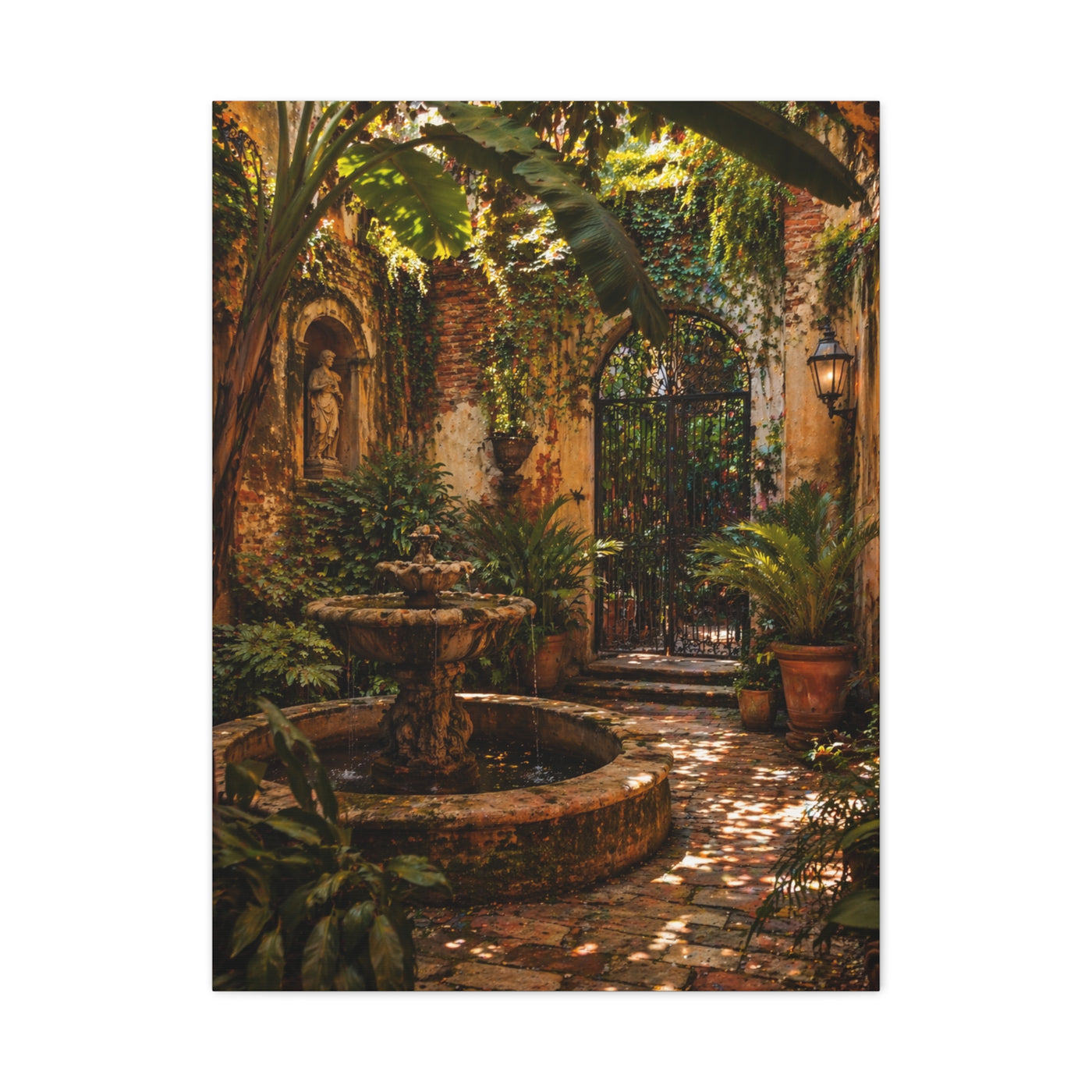 Hidden Courtyard Garden Fountain Wall Art & Canvas Print