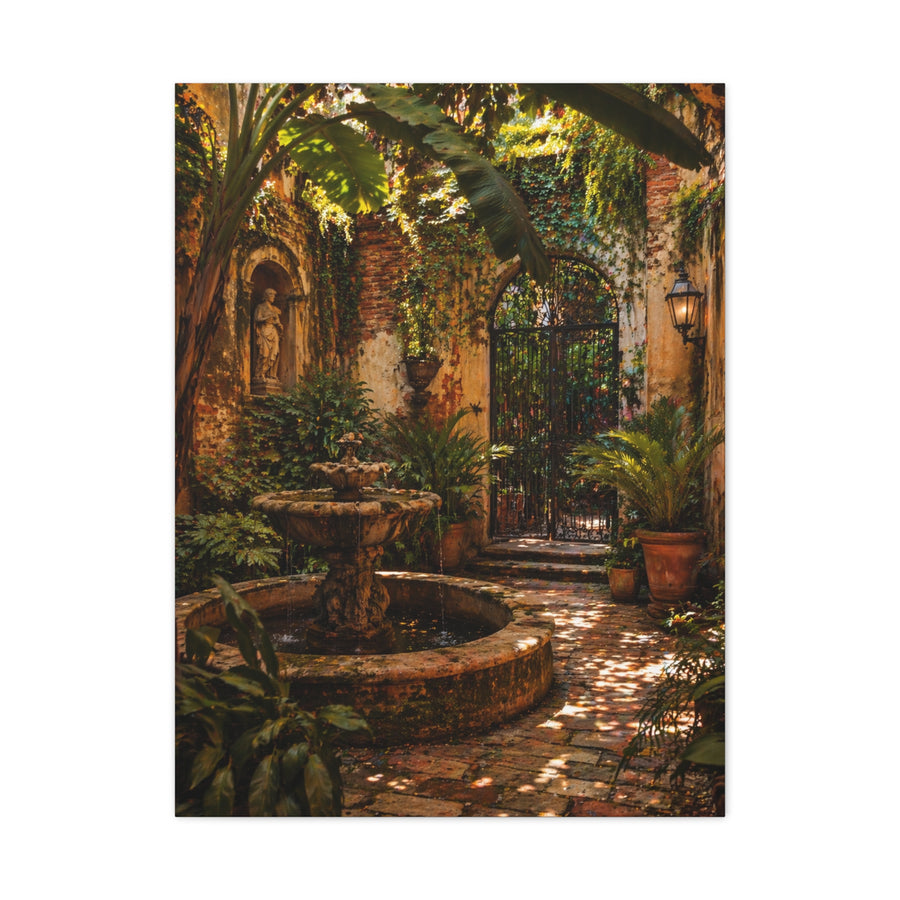 Hidden Courtyard Garden Fountain Wall Art & Canvas Print