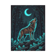 Moonlit Forest Wolf Neon Outline Scene Wall Art & Canvas Print