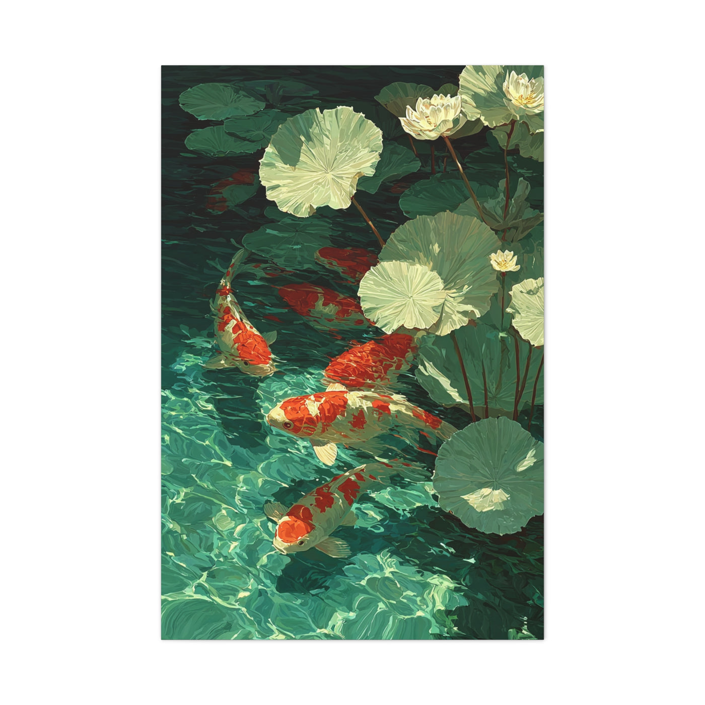 Green Koi Pond Lily Reflection Wall Art & Canvas Print
