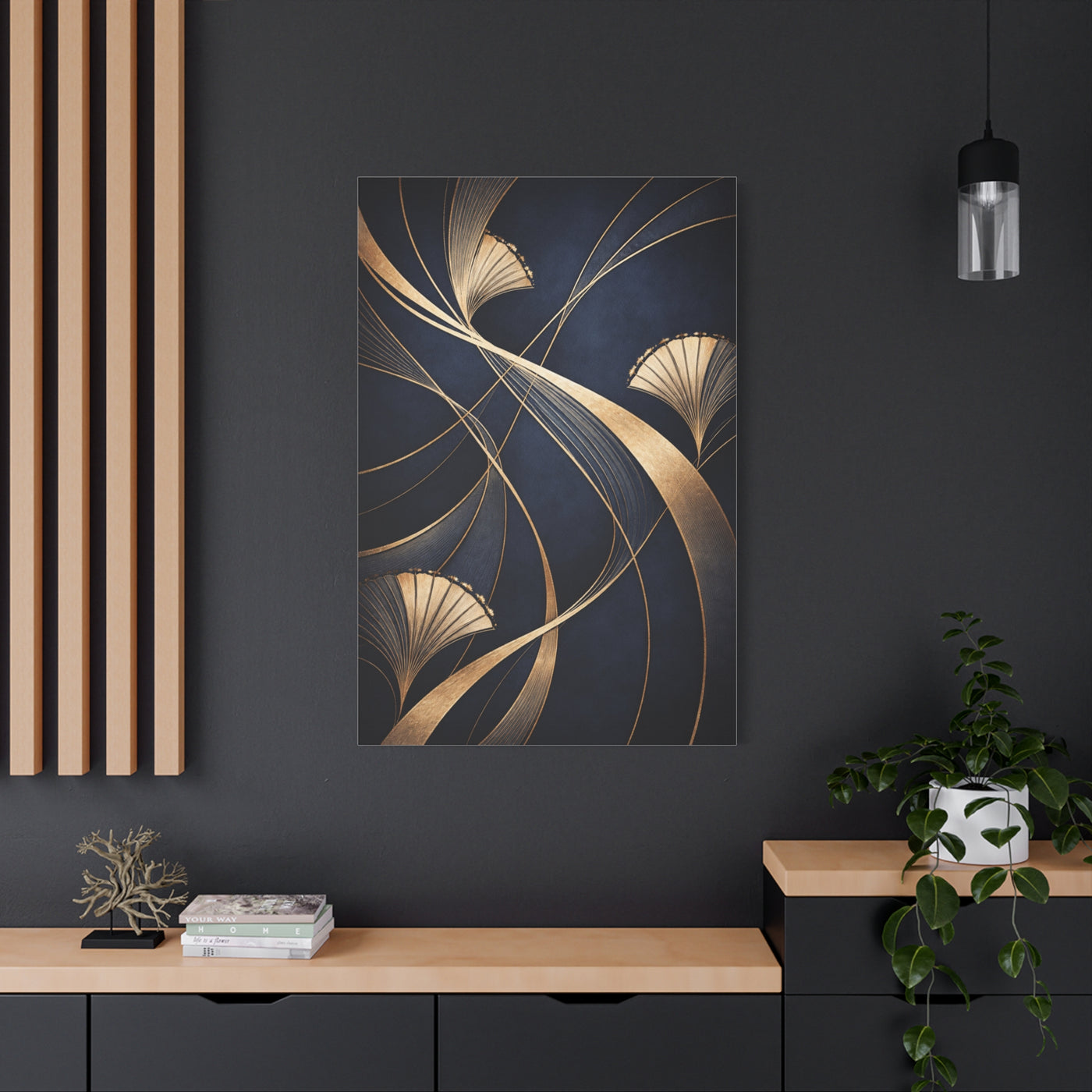 Art Deco Navy Gold Flow Wall Art & Canvas Print
