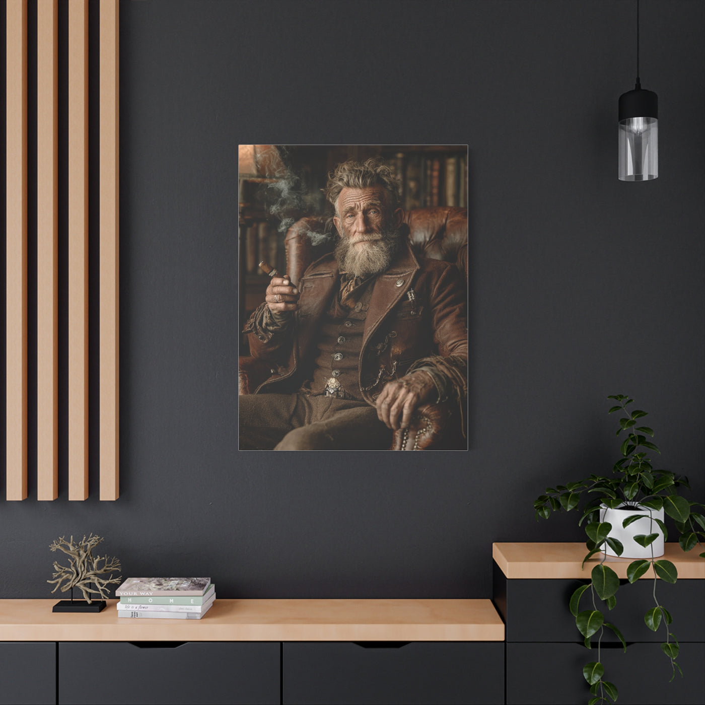 Old Man Cigar Portrait Wall Art & Canvas Print
