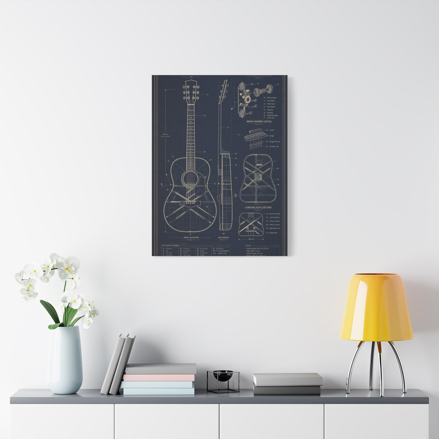 Acoustic Guitar Technical Blueprint Wall Art & Canvas Print