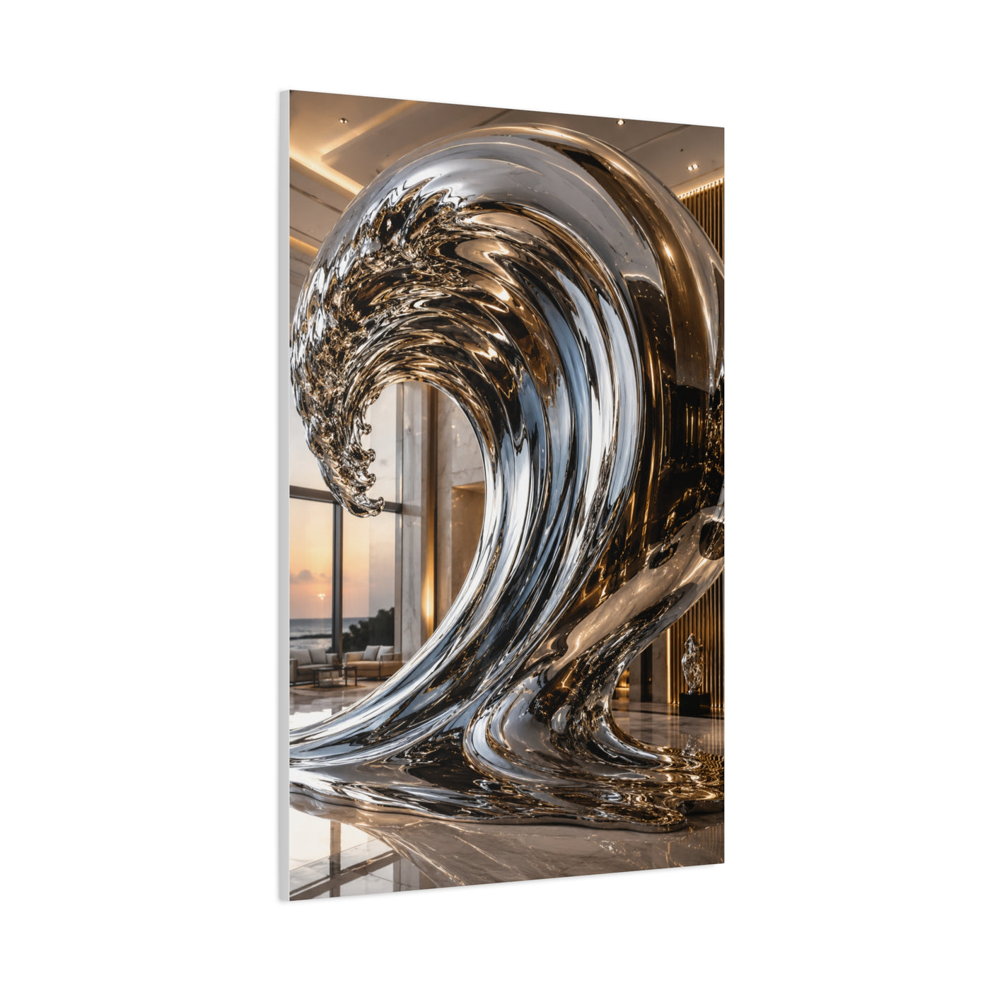 Luxury Chrome Wave Sculpture Interior Wall Art & Canvas Print