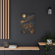 Moonlit Santa Sleigh Over Winter Village Wall Art & Canvas Print