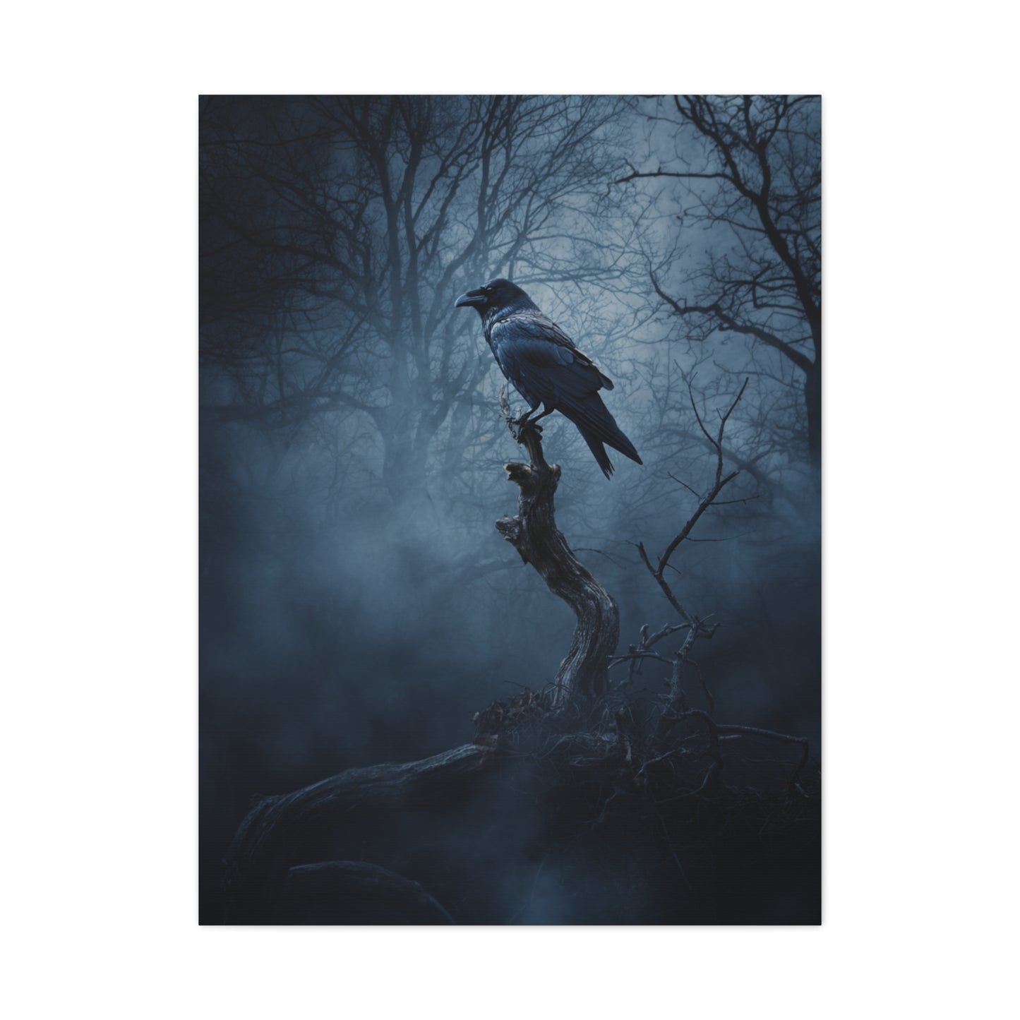 Solitary Raven on Twisted Branch Wall Art & Canvas Print