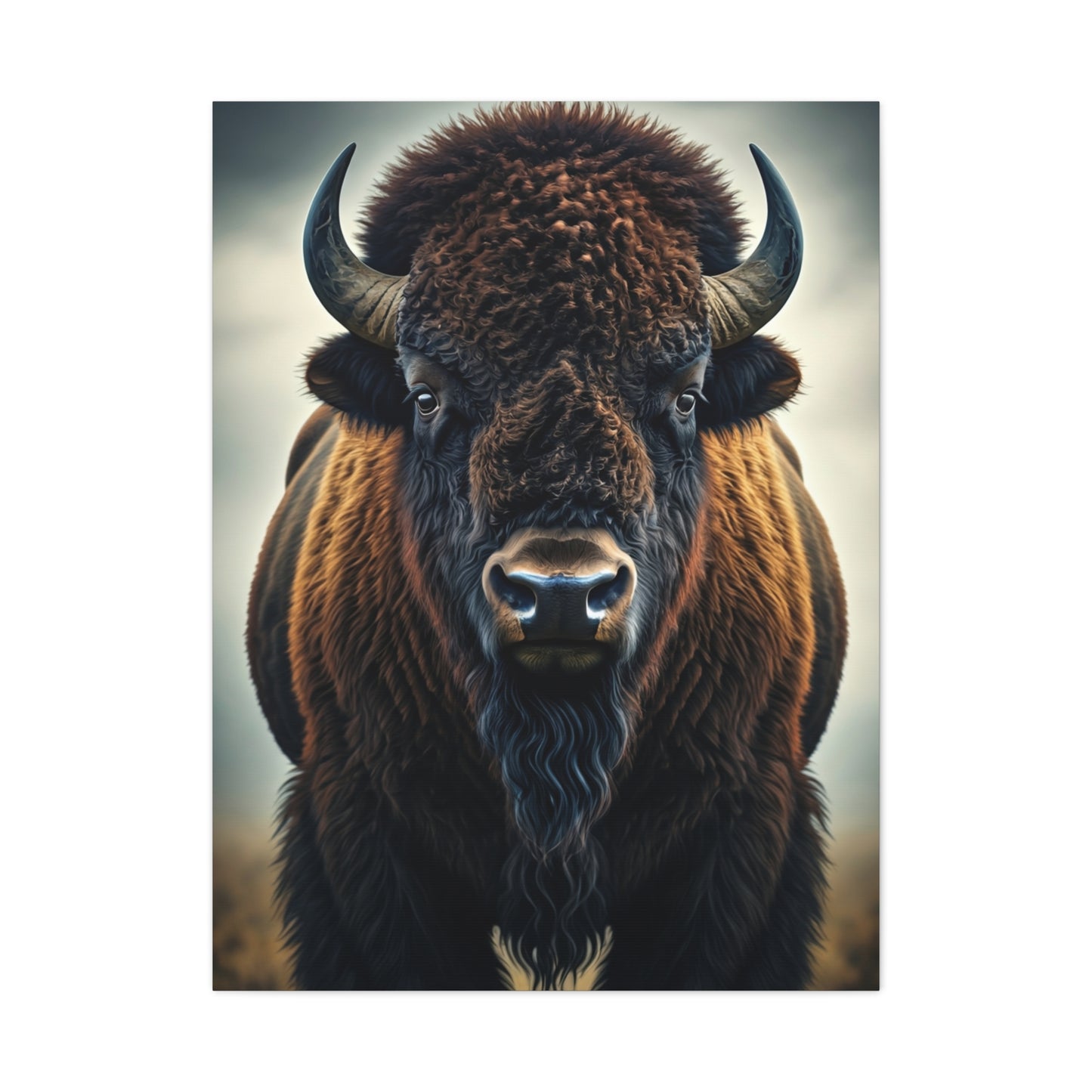 Symmetrical American Bison Portrait with Dramatic Overcast Lighting Wall Art & Canvas Print