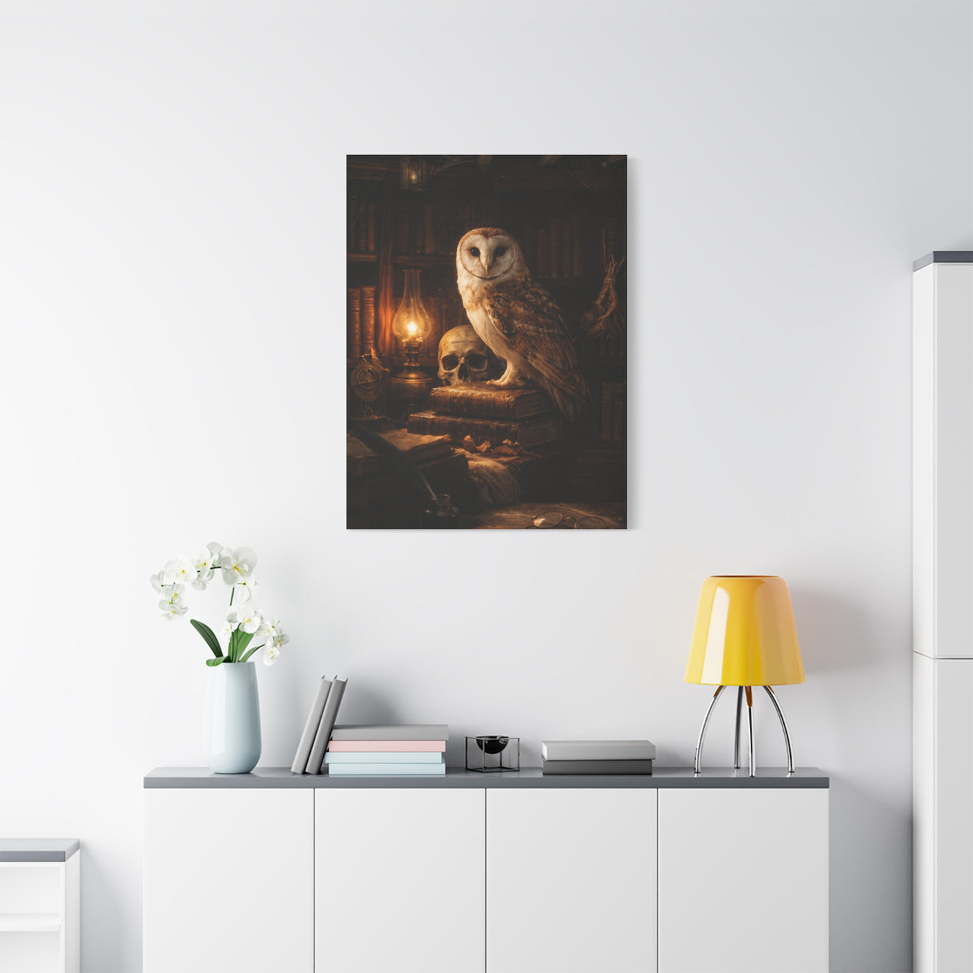 Dark Academia Majestic Barn Owl Library Study Wall Art & Canvas Print