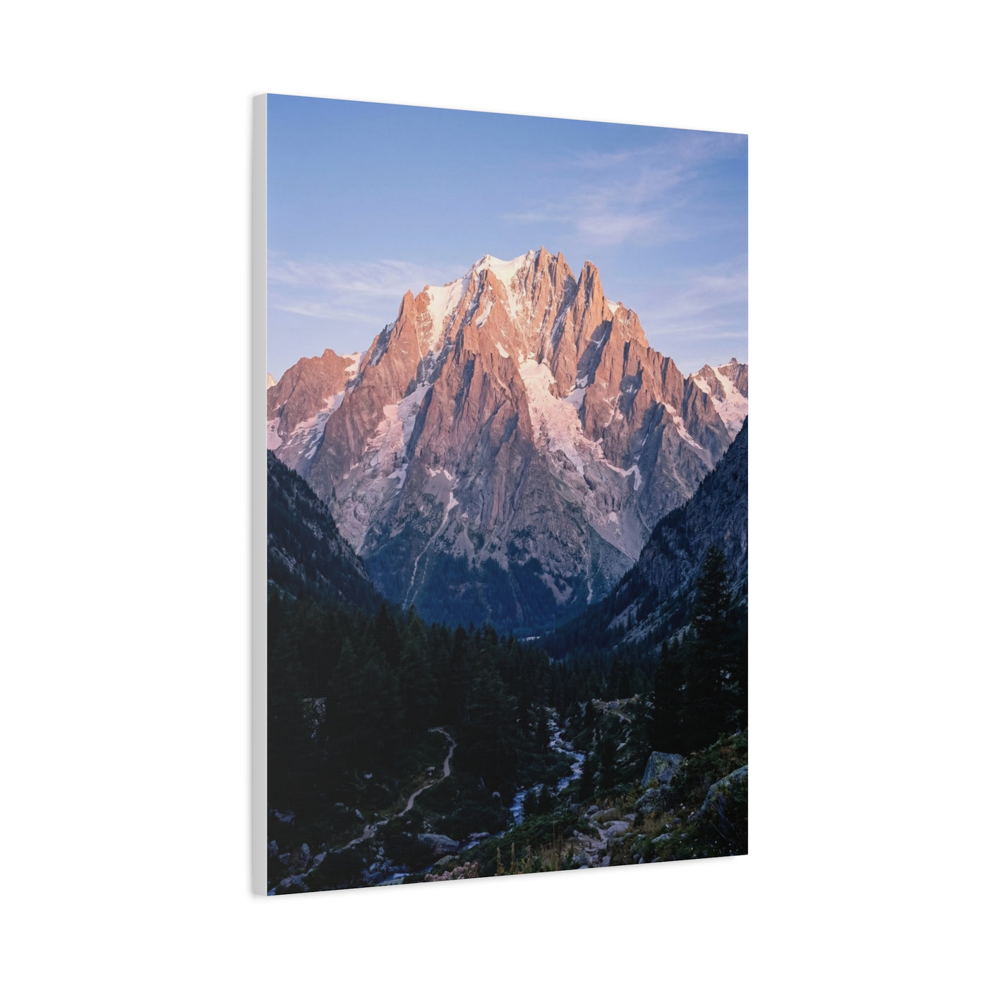 Sunlit Alpine Peak & Forest Valley Wall Art & Canvas Print
