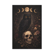 Gothic Moon Phase Owl Skull Wall Art & Canvas Print
