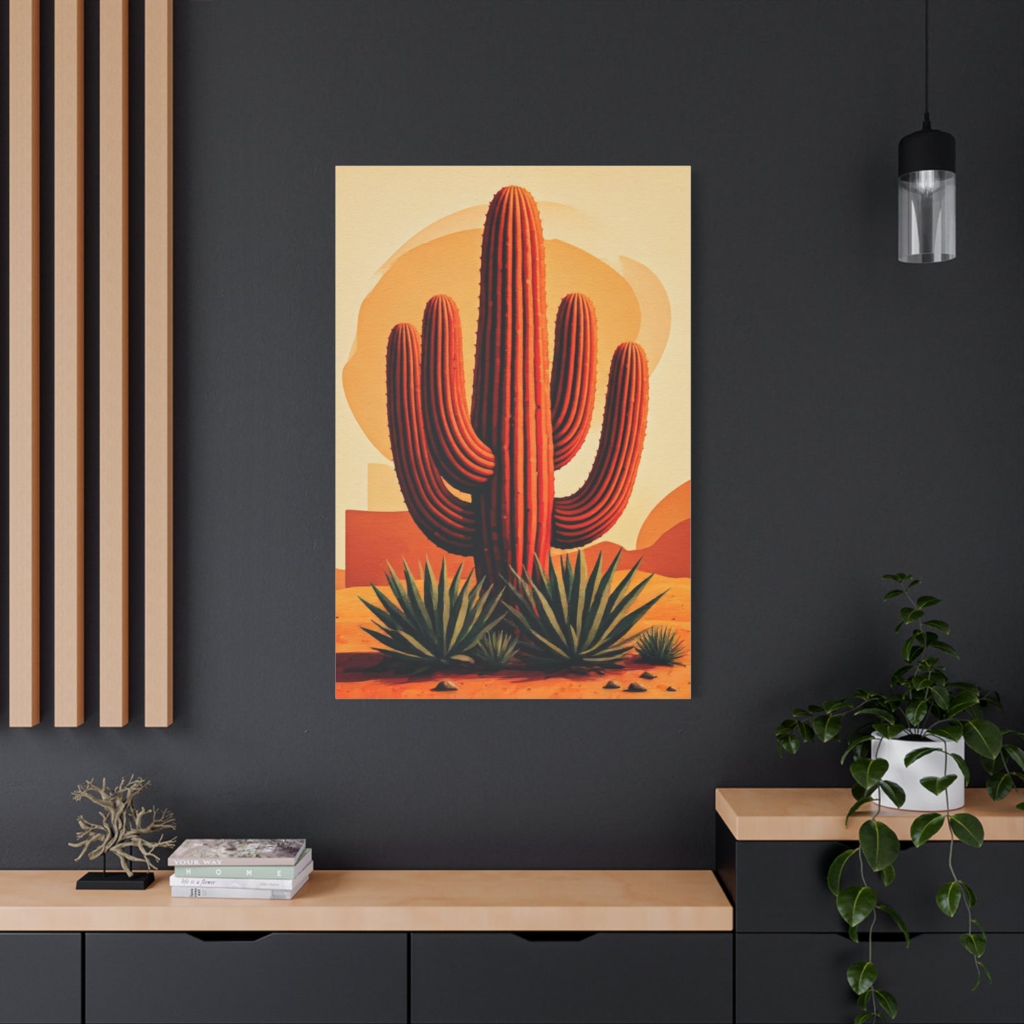 Golden Desert Sunset Saguaro Illustration Wall Art & Canvas Prints