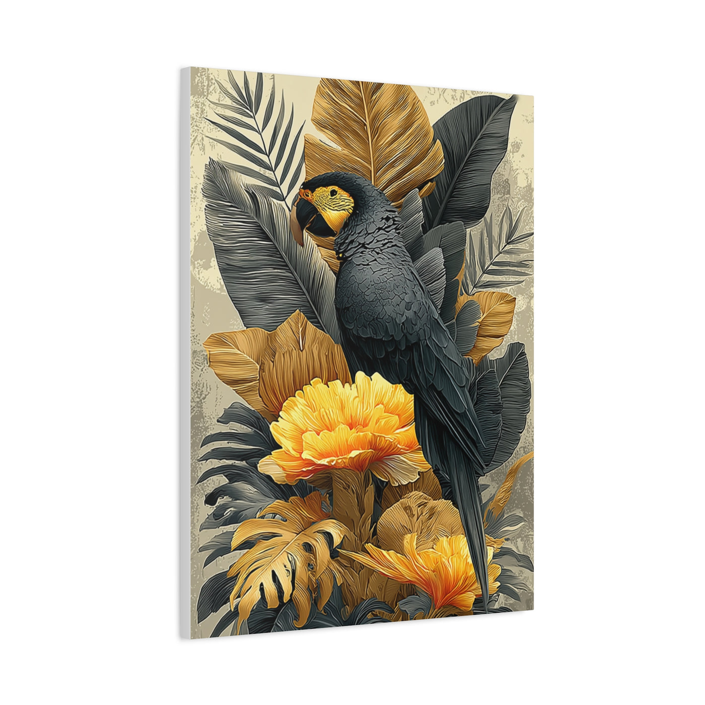 Black and Gold Tropical Parrot Wall Art & Canvas Print