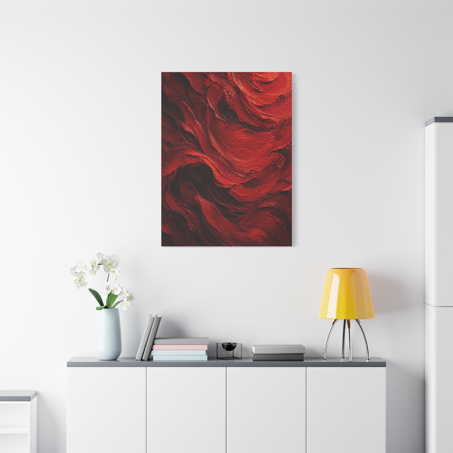 Crimson Wave Impasto Texture Wall Art & Canvas Print