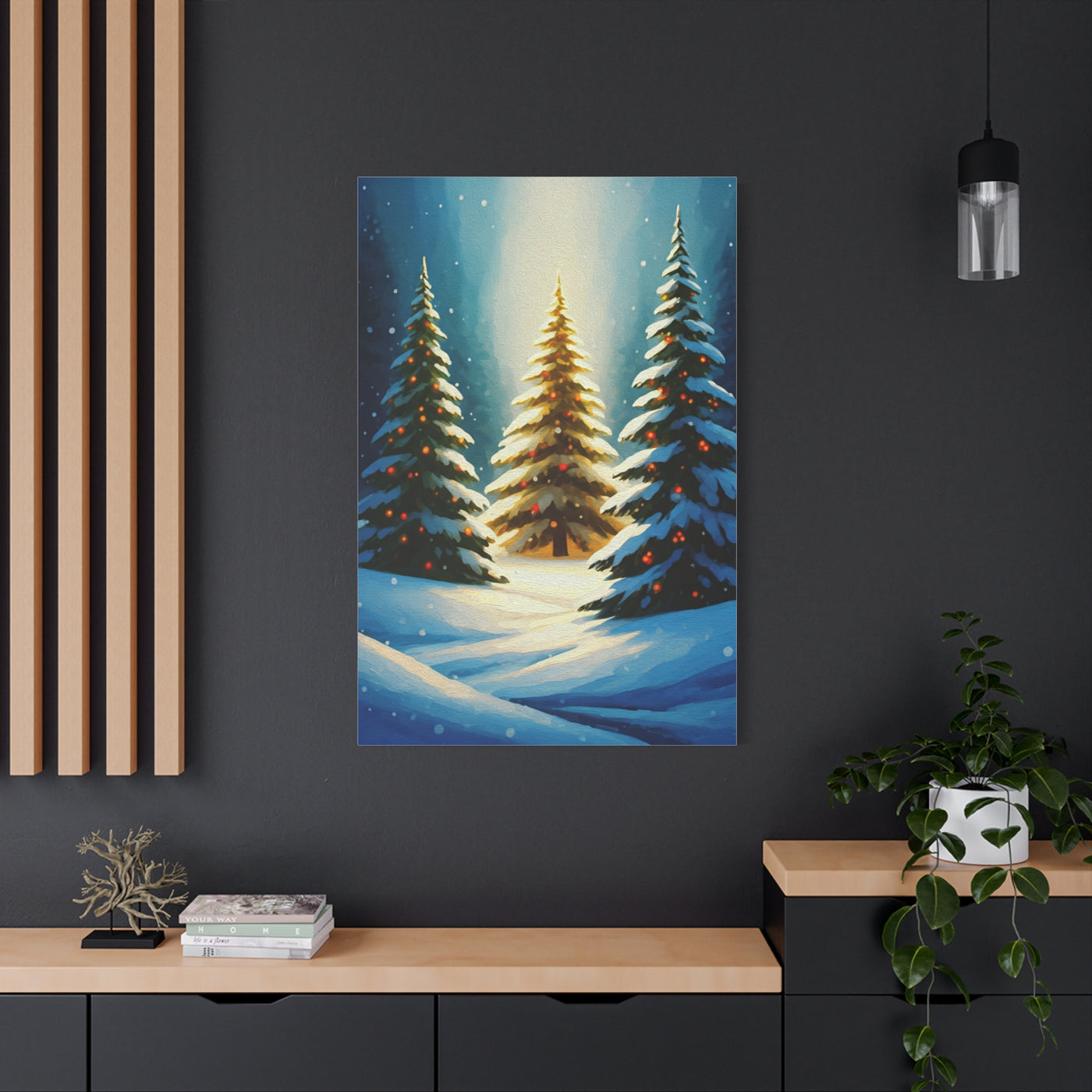 Impressionist Christmas Pine Forest with Falling Snow Wall Art & Canvas Print