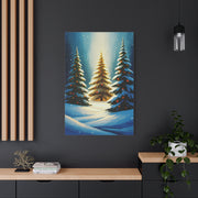 Impressionist Christmas Pine Forest with Falling Snow Wall Art & Canvas Print