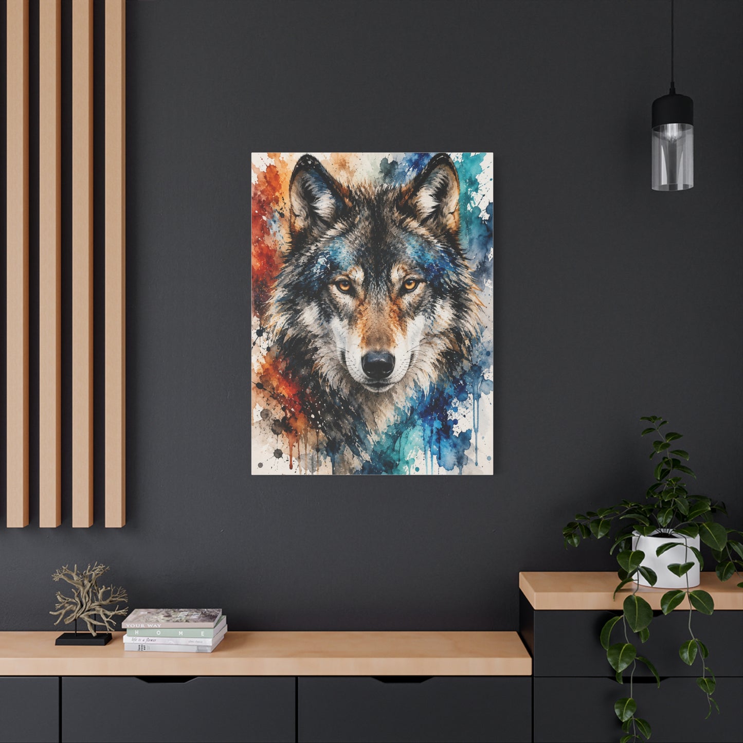 Watercolor Splash Wolf Expression Portrait Wall Art & Canvas Print