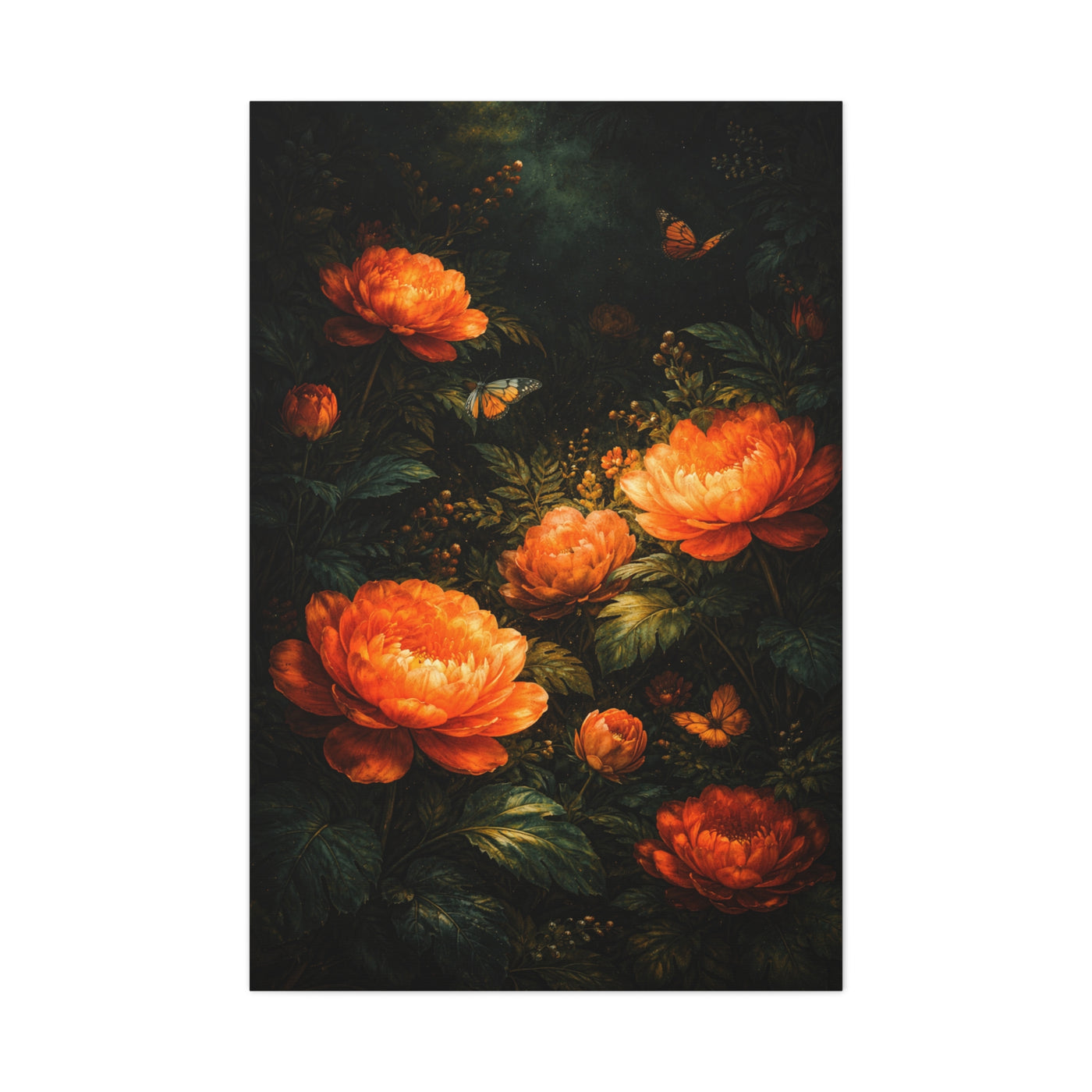 Dark Botanical Orange Bloom Study Wall Art & Canvas Print