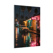 Neon Motel Night Reflection Wall Art & Canvas Print