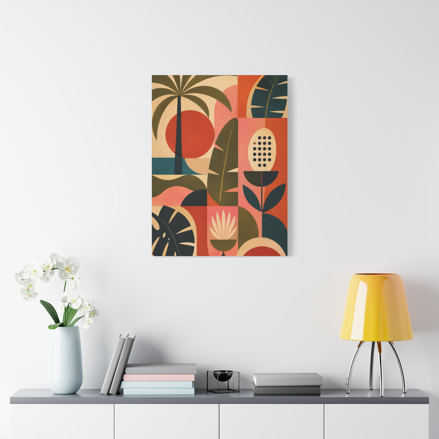 Mid-Century Geometric Tropical Composition Wall Art & Canvas Print