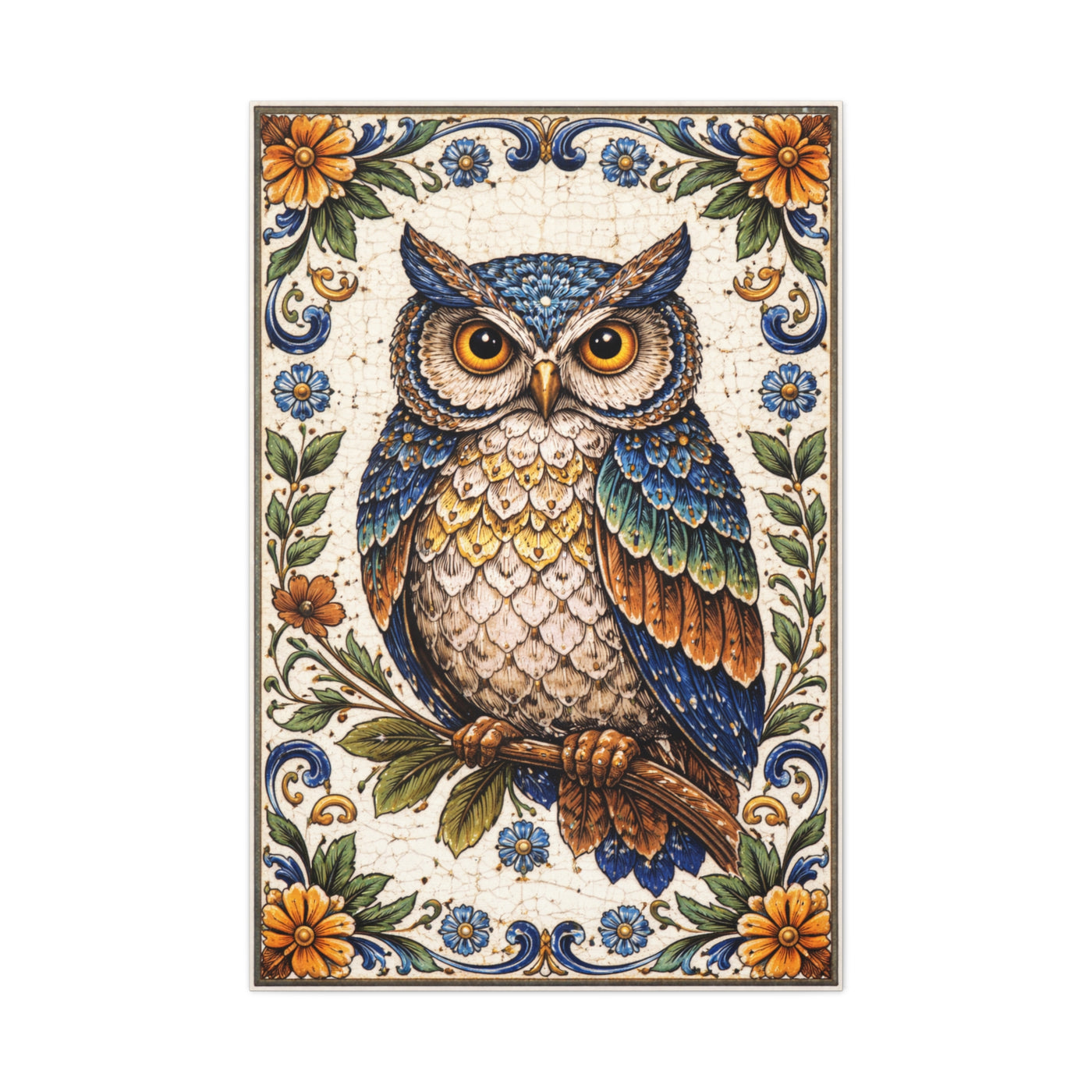 Artisan Ceramic Owl Tile Wall Art & Canvas Print