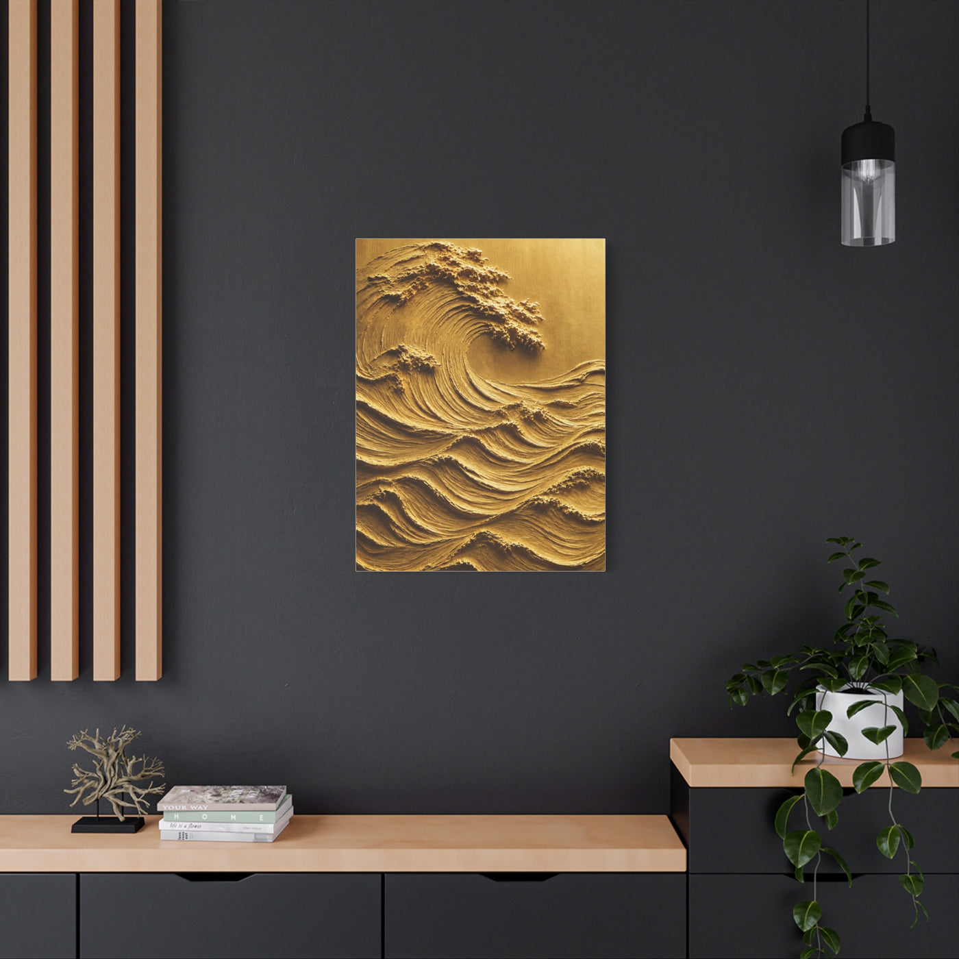 Golden Sculptural Wave Relief Wall Art & Canvas Print