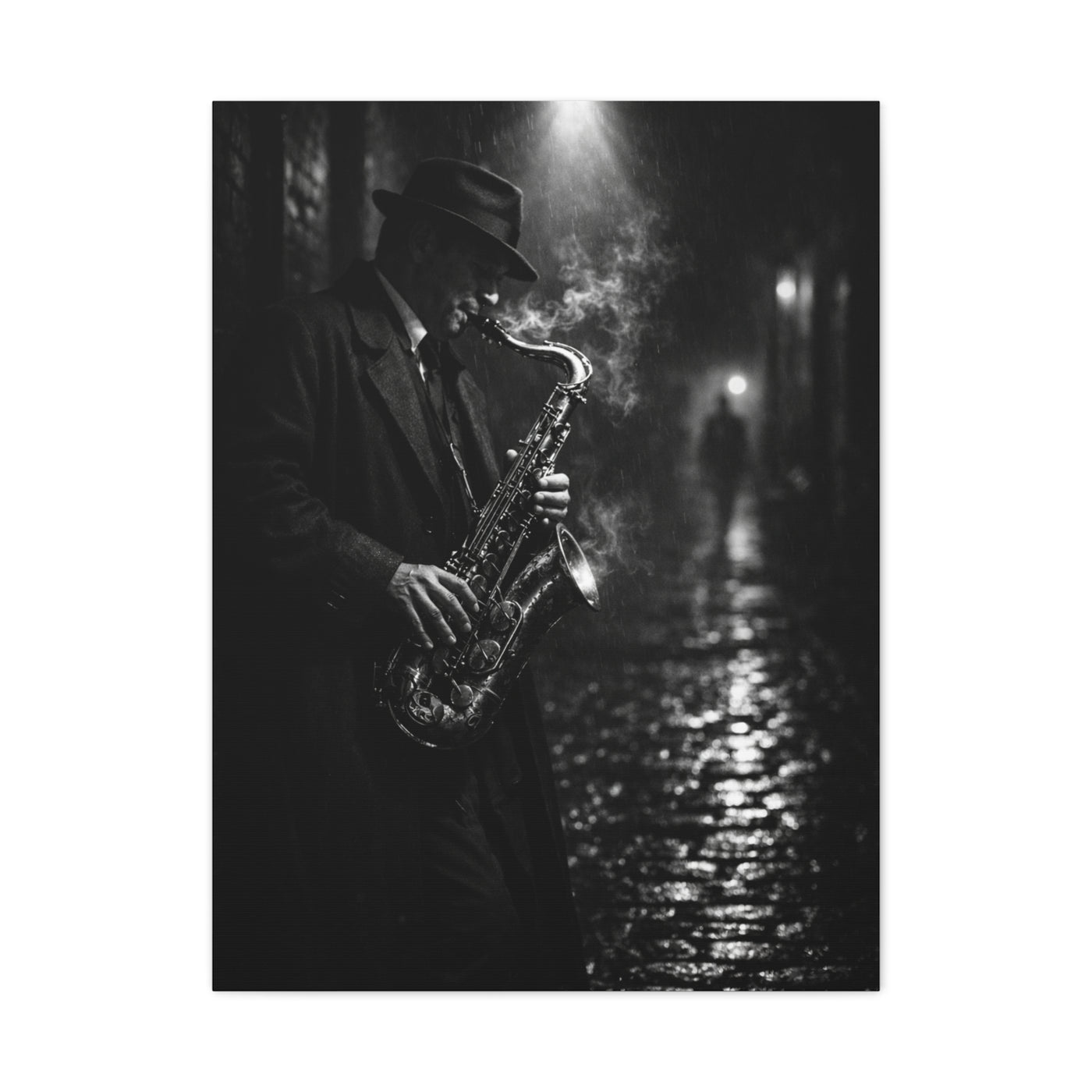 Noir Jazz Saxophone Alley Wall Art & Canvas Print