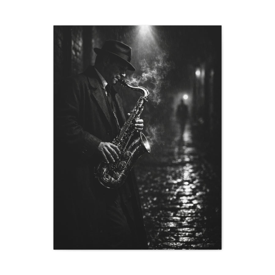 Noir Jazz Saxophone Alley Wall Art & Canvas Print