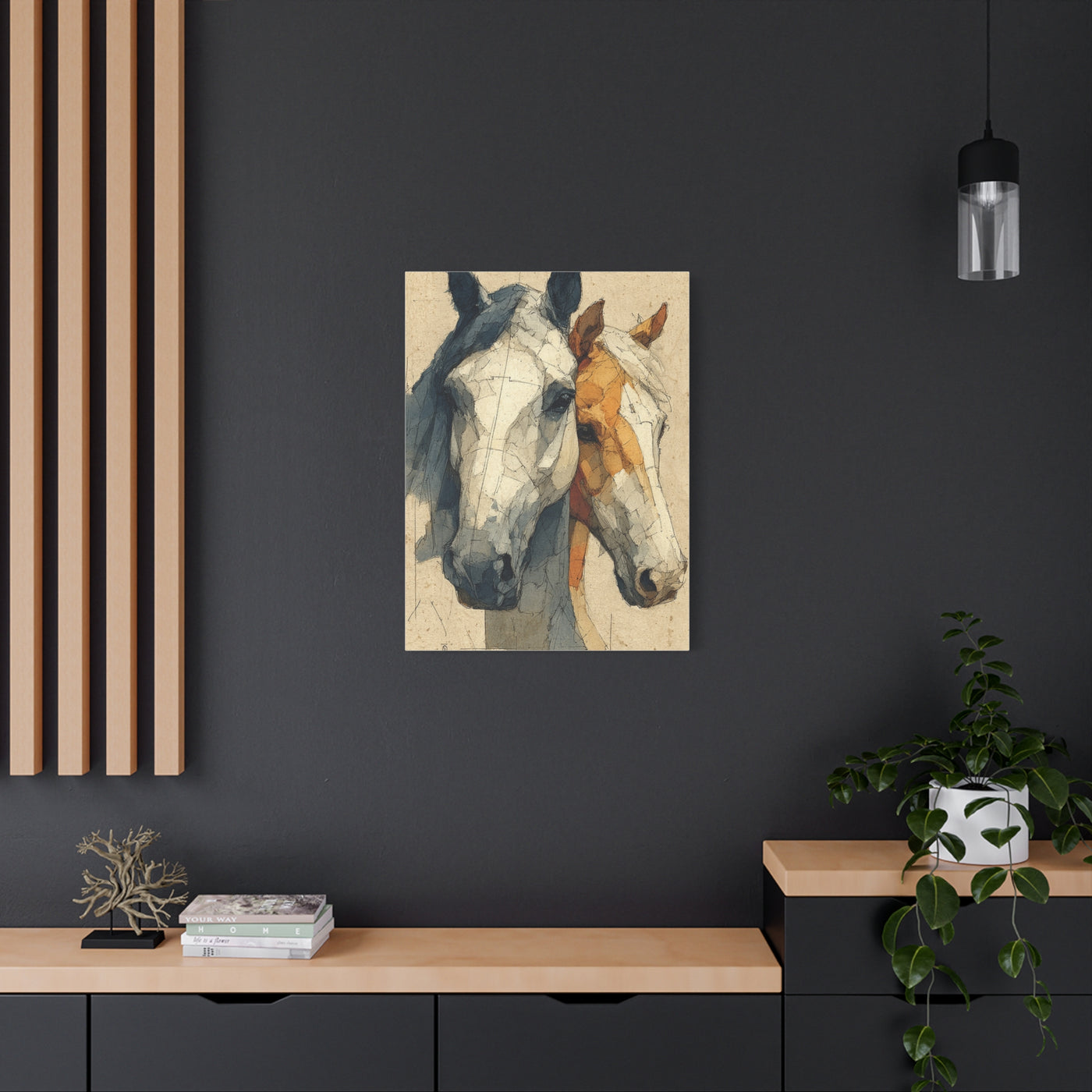 Dual Horse Portrait Sketch Wall Art & Canvas Print