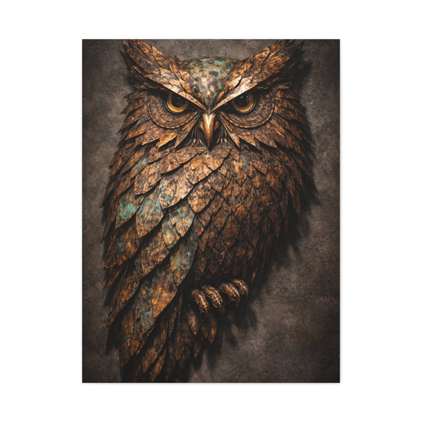 Rustic Metal Feather Owl Sculpture Wall Art & Canvas Print