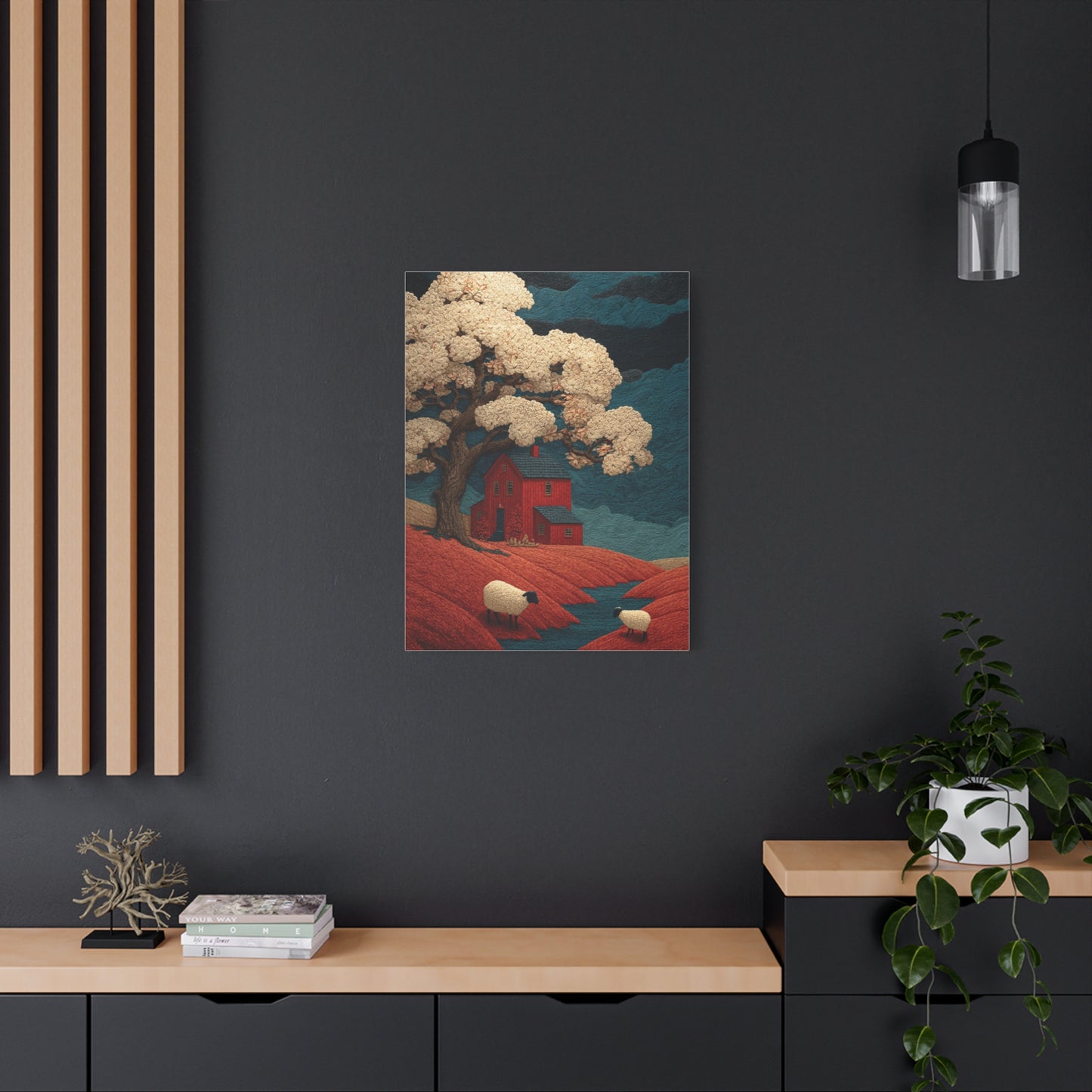 Primitive Farmhouse Sheep Folk Scene Wall Art & Canvas Print