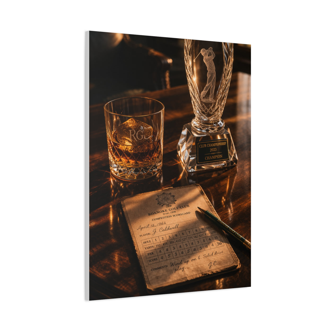 Crystal Trophy & Whiskey Golf Still Life Wall Art & Canvas Print
