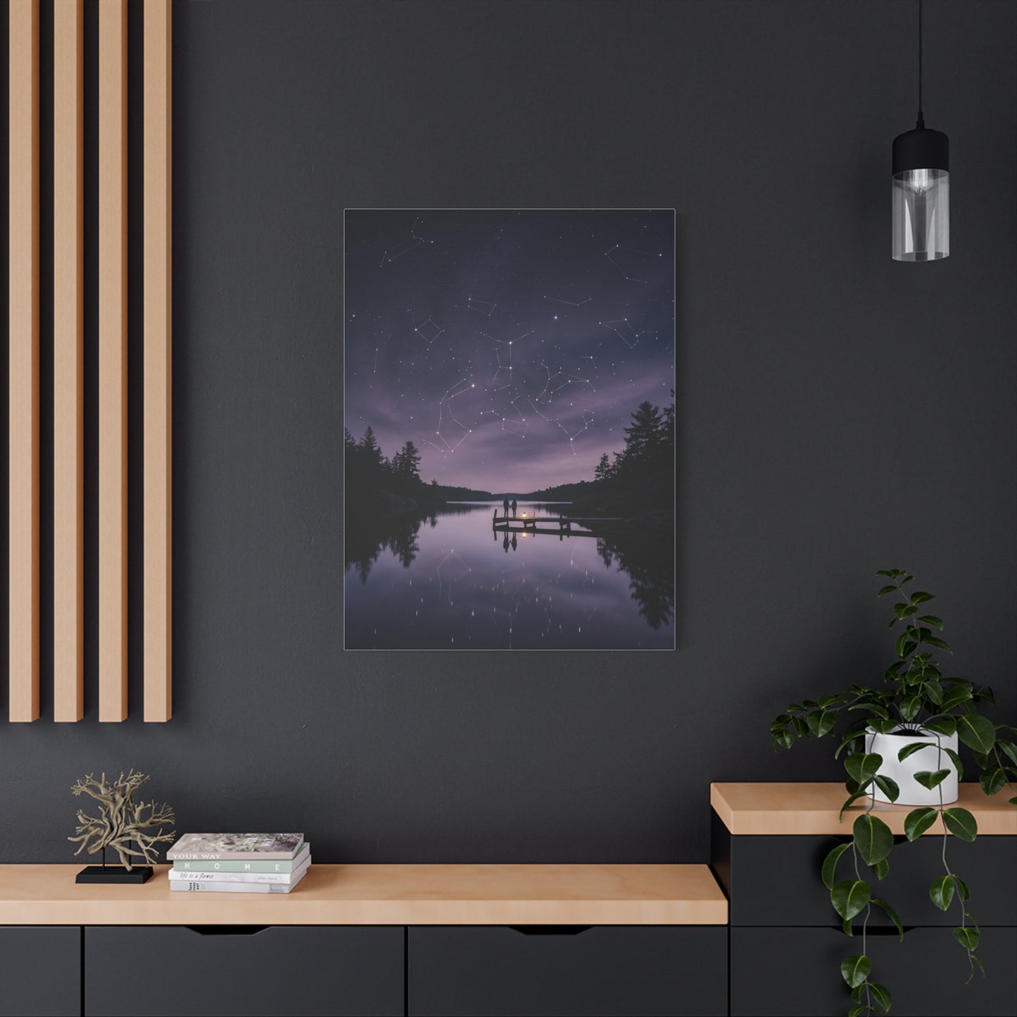 Starlit Reflection Lovers Minimal Scene Wall Art & Canvas Print