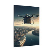 Futuristic Delivery Drone Over City Wall Art & Canvas Prints