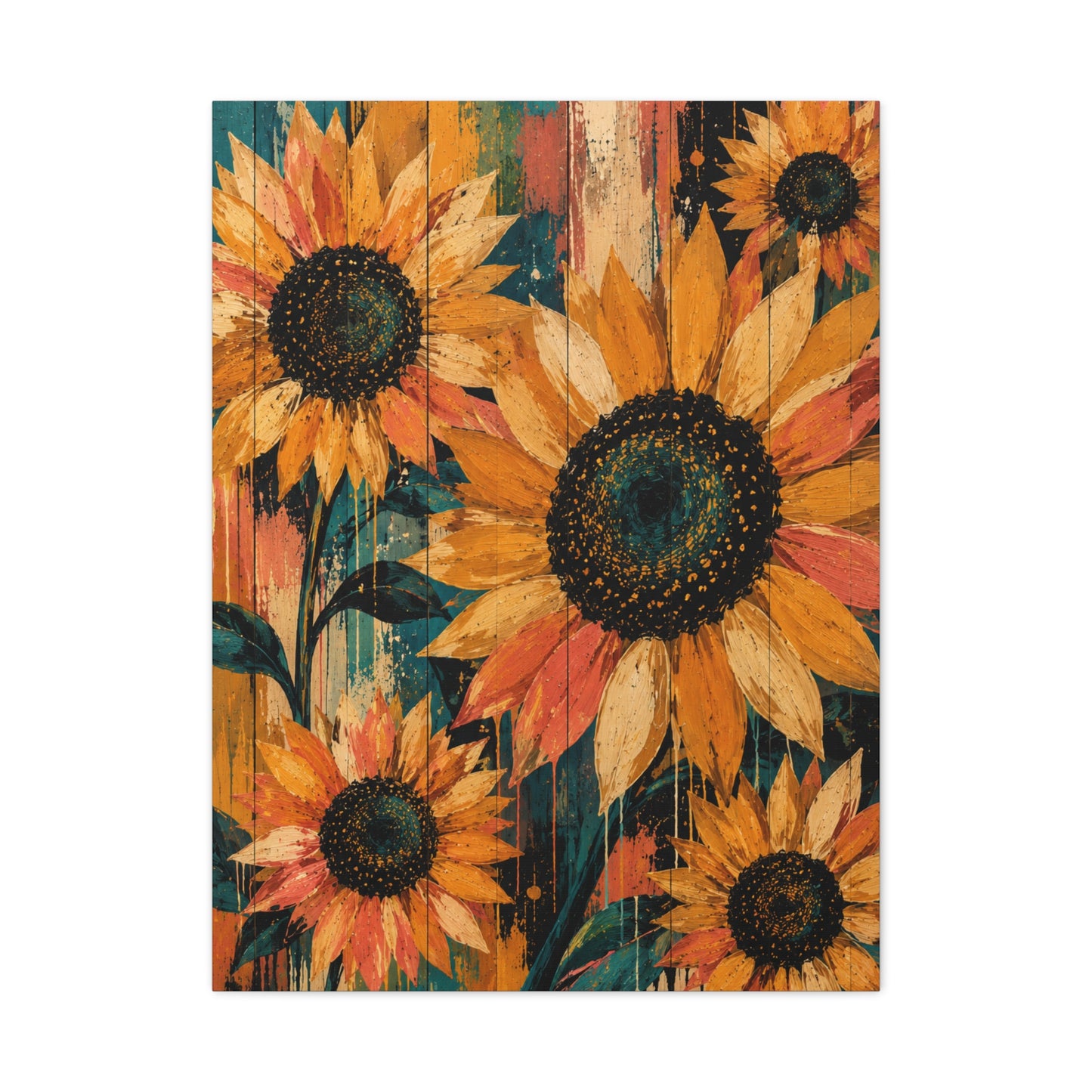 Rustic Color-Wash Sunflower Panel Wall Art & Canvas Print