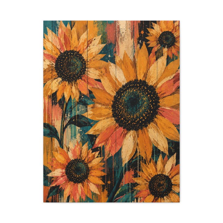 Rustic Color-Wash Sunflower Panel Wall Art & Canvas Print