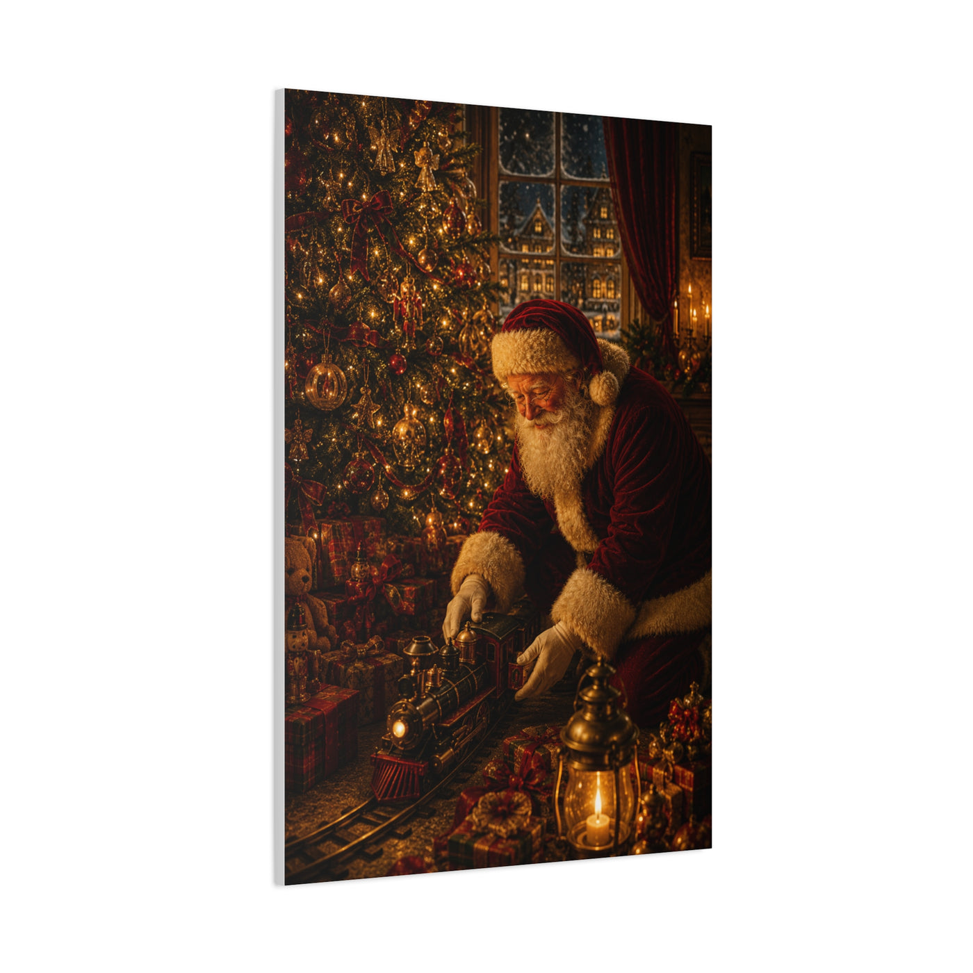 Santa and the Vintage Toy Train Wall Art & Canvas Print