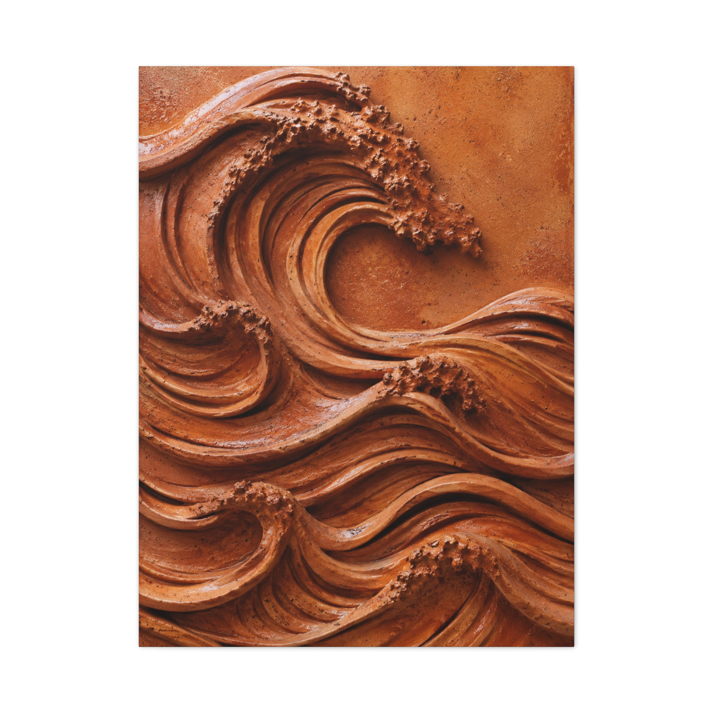 Terracotta Clay Wave Sculpture Panel Wall Art & Canvas Print