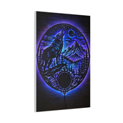 LED Mountain Wolf Night Circle Scene Wall Art & Canvas Print