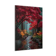 Crimson Maple Forest Path Wall Art & Canvas Print