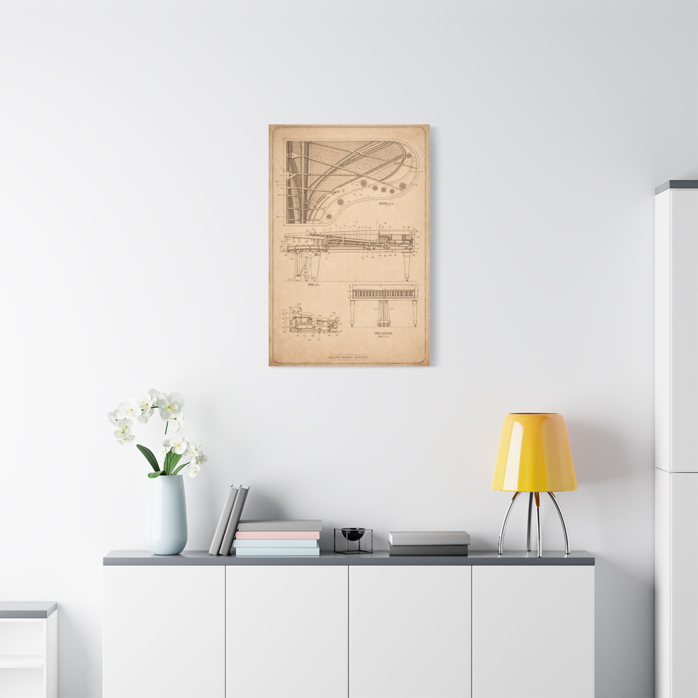 Grand Piano Blueprint Study Wall Art & Canvas Print