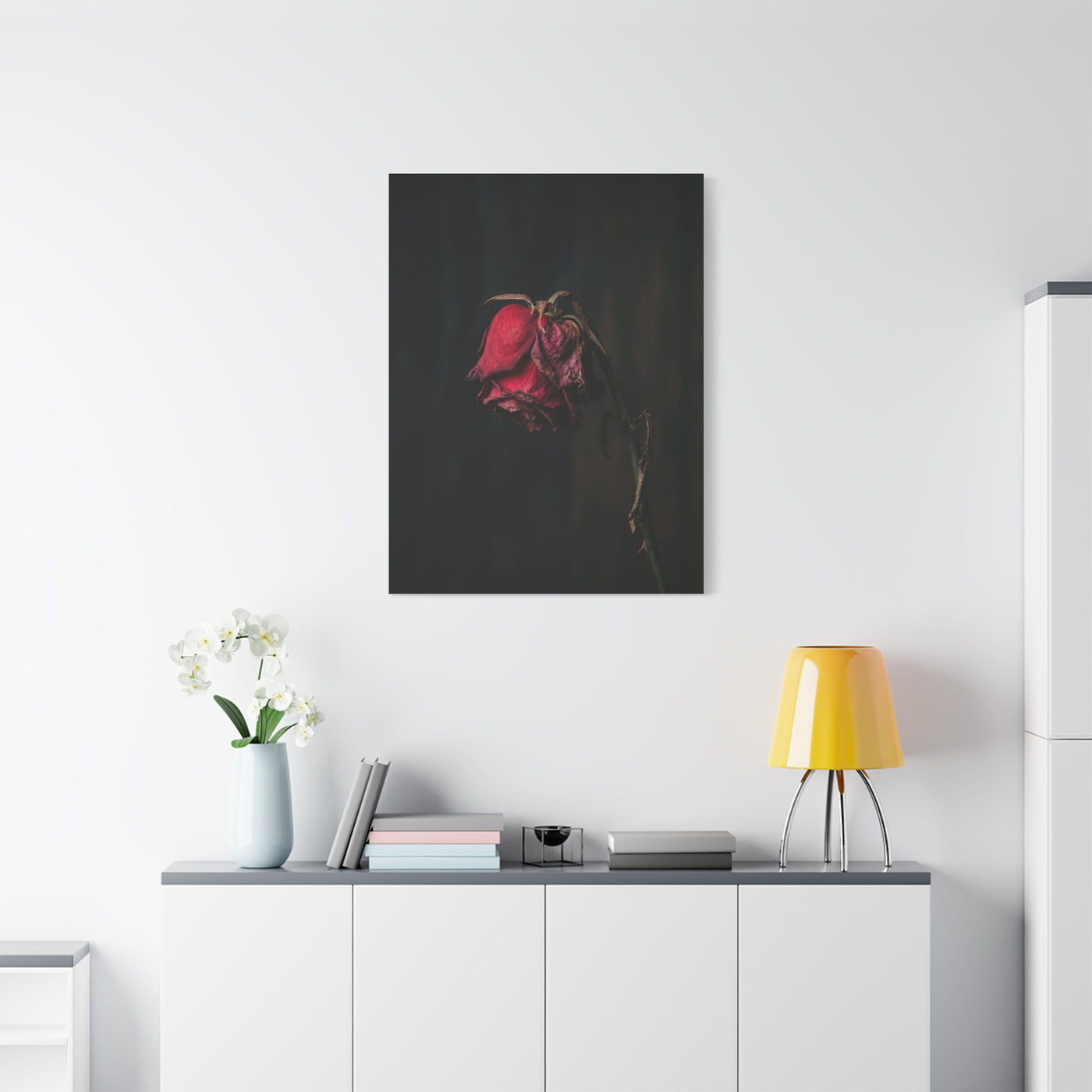 Withered Crimson Rose Still Life Wall Art & Canvas Print