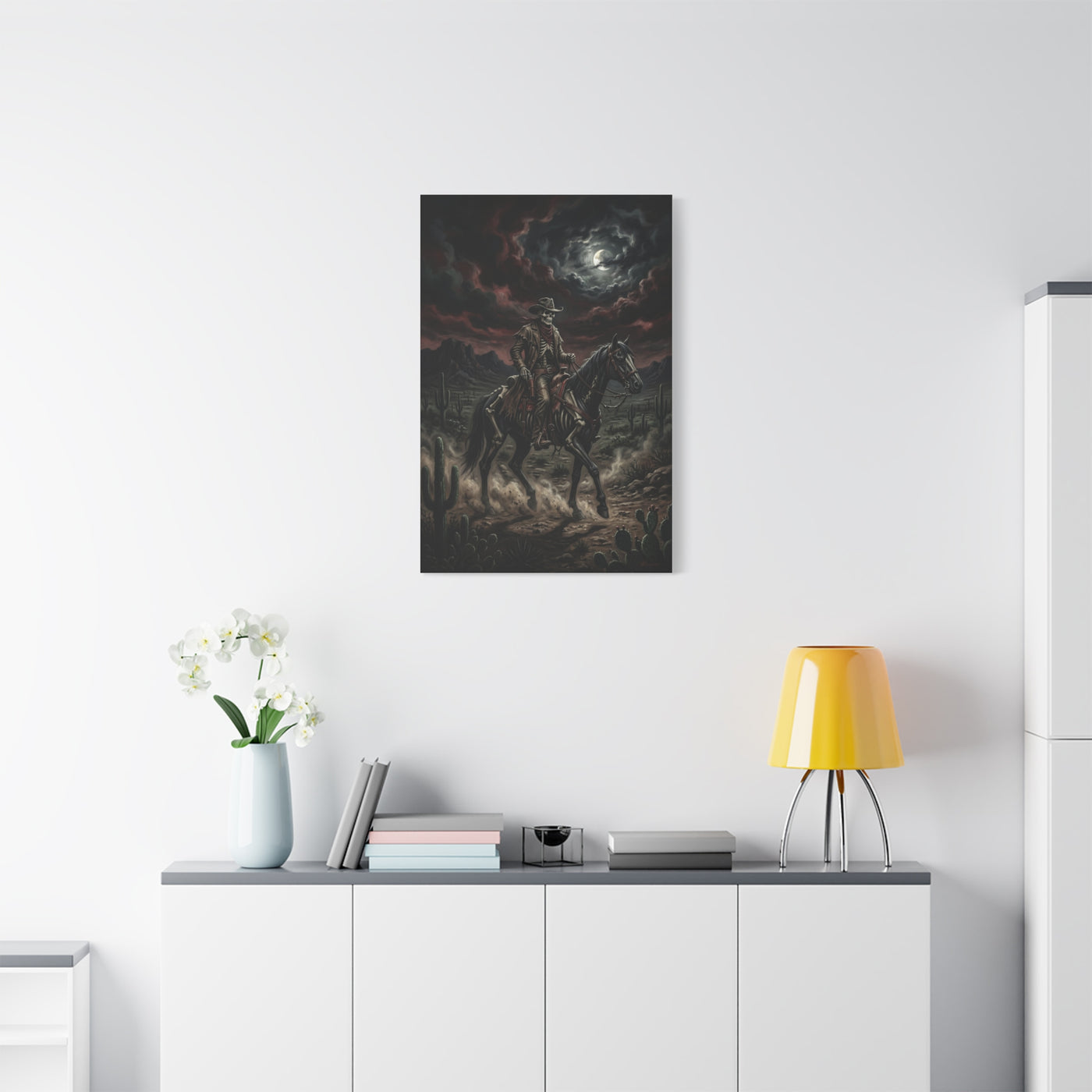 Moonlit Skeleton Rider Desert Journey Wall Art & Canvas Print
