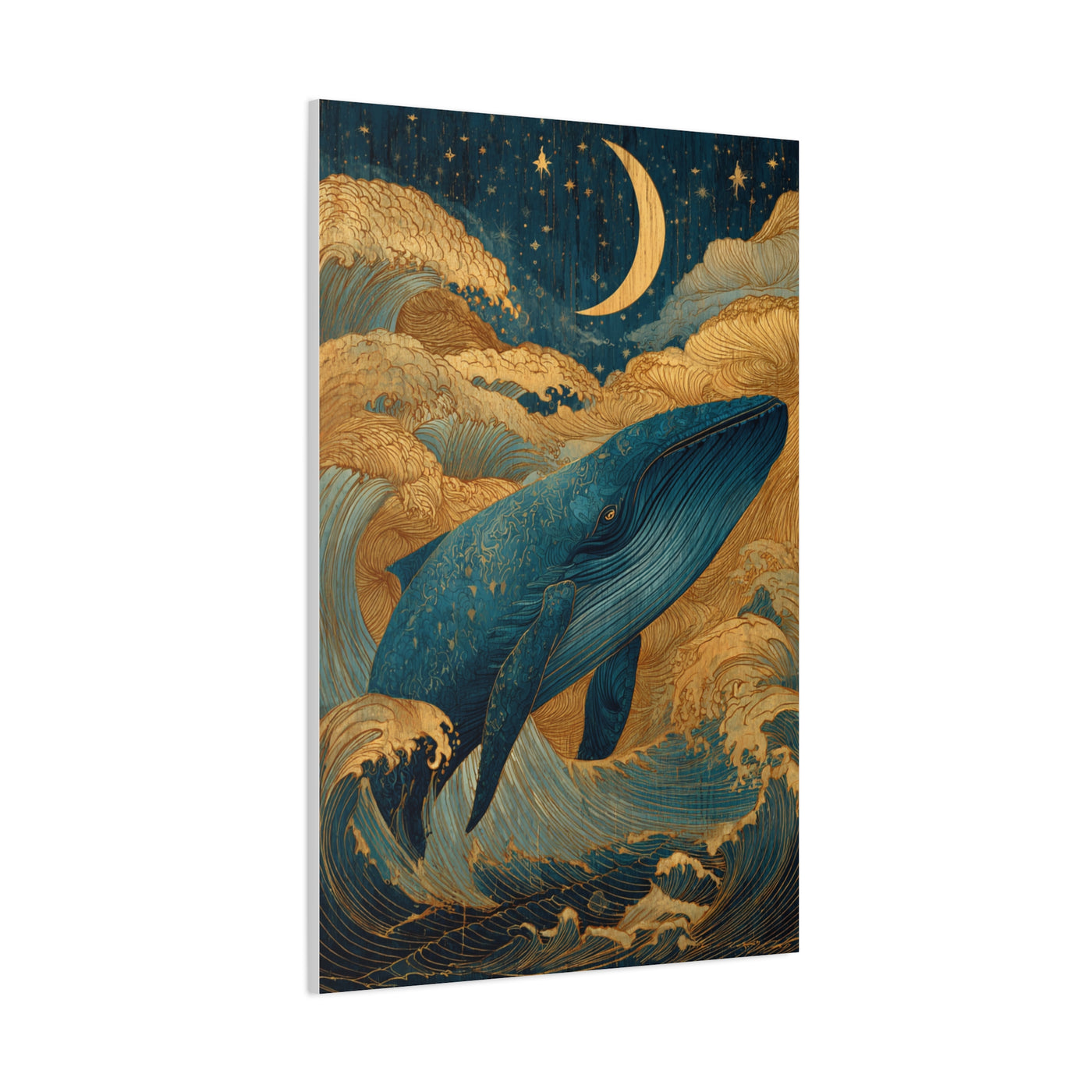 Folk Whale Moonlit Ocean Wall Art & Canvas Print